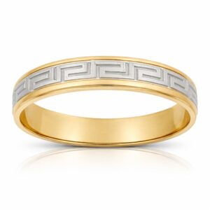 Alianza bicolor en Oro de 18 K, Tallada con greca