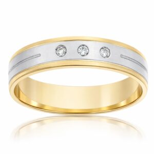 Alianza bicolor tallada en Oro de 18 K con Diamantes
